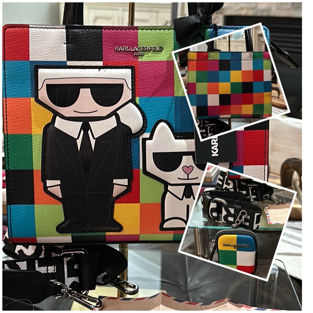 Authentic Karl Lagerfeld Maybelle Pixel Satchel Crossbody in Multicolor w/Pouch